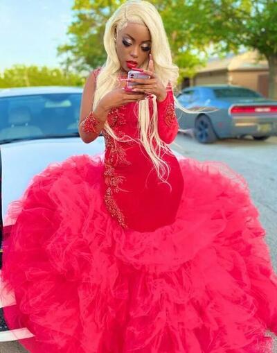 Red Luxurious Mermaid Prom Dresses Beaded Crystals Evening Formal Party Second Reception Birthday Engagement Dress