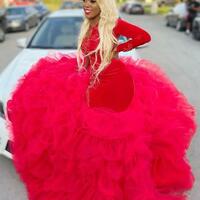 Red Luxurious Mermaid Prom Dresses Beaded Crystals Evening Formal Party Second Reception Birthday Engagement Dress - Thumbnail 1