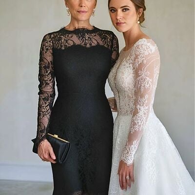 Elegant black tea-length lace mother of the bride dresses formal evening dress