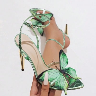 Green butterfly stiletto sandals