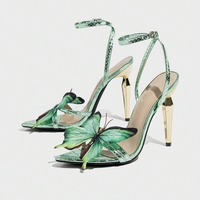 Green Butterfly Stiletto Sandals - Thumbnail 3