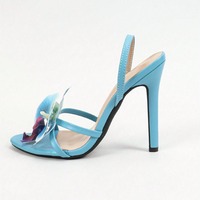 Blue Floral Strappy High Heels Sandals - Thumbnail 4