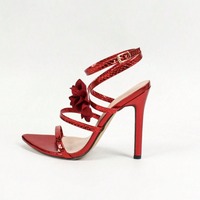 Red Floral Strappy Stiletto Sandals - Thumbnail 4