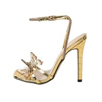Golden Butterfly High Heels Sandals - Thumbnail 4