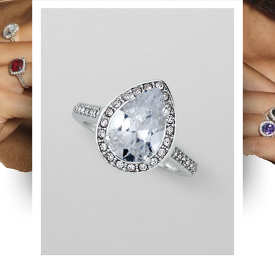 Clear teardrop cz halo cocktail ring - final sale