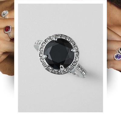 Black round cz halo cocktail ring - final sale