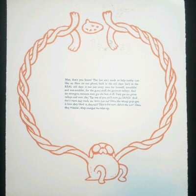 Jake's ocarina linocut print 