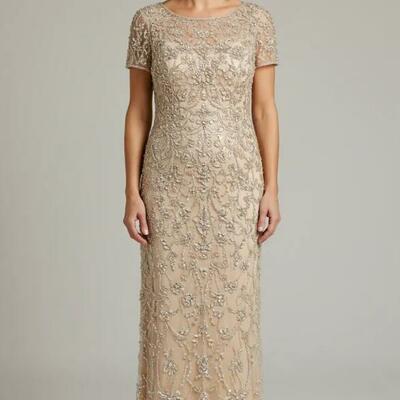 Champagne sheath sequins lace mother of bride/groom dress evening formal gown