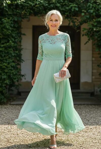 Elegant A Line Lace Tea-length Mother Of The Bride Dresses Formal Evening Dress