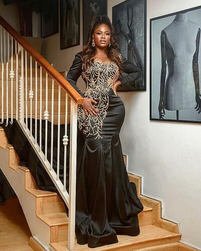 Plus Size Arabic Aso Ebi Black Mermaid Lace Prom Dresses Beaded Sheer Neck Satin Evening Formal Party Second Reception Gowns 