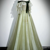 Green Tulle Sequins Long Prom Party Dress - Thumbnail 2