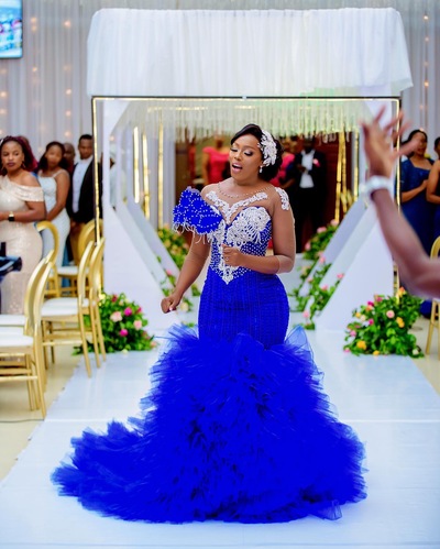 Royal Blue Mermaid Prom Dress Beaded Crystals Tiers Evening Formal Party Second Reception Birthday Engagement Gowns Dresses