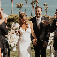 Simple V-neck Satin Wedding Dress, Sexy Backless Bridal Gown - Thumbnail 1