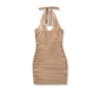 Swing Neck Mesh Halter Neck Hip-wrapped Short Skirt Dress - Thumbnail 2