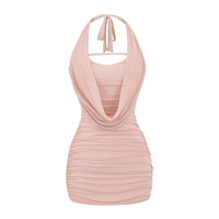 Swing Neck Mesh Halter Neck Hip-wrapped Short Skirt Dress - Thumbnail 5