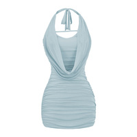 Swing Neck Mesh Halter Neck Hip-wrapped Short Skirt Dress - Thumbnail 6