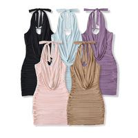 Swing Neck Mesh Halter Neck Hip-wrapped Short Skirt Dress - Thumbnail 9