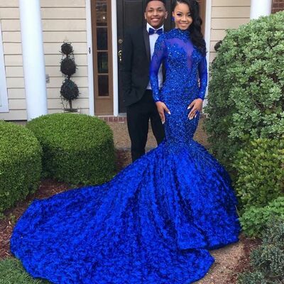 Royal blue mermaid prom dresses for special occasion lace evening formal party second reception birthday engagement dress