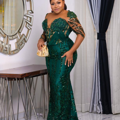 Hunter green prom dresses lace beaded crystals evening formal party second reception birthday engagement gowns dress - Thumbnail 3