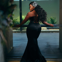 African Plus Size Prom Dresses for Black Women Illusion Mermaid Evening Dresses Elegant Beaded Birthday Gowns Second Reception Gown - Thumbnail 1