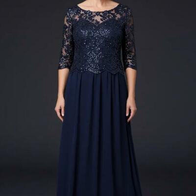 Elegant navy blue sequins lace mother of the bride dresses formal evening dress