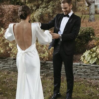 Silk wedding dress, sexy backless bridal gown - Thumbnail 2