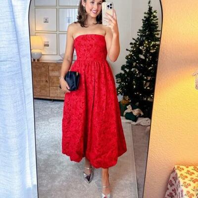 Elegant a line red tea-length mother of the bride/ groom dresses formal evening dress