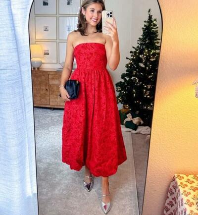 Elegant A Line Red Tea-length Mother Of the Bride/ Groom Dresses Formal Evening Dress