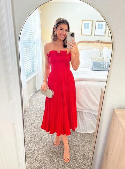 Red A Line Tea-length Mother Of The Bride Dresses Formal Evening Dress