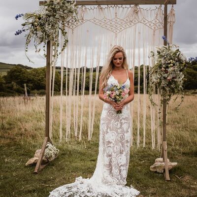 Beautiful boho lace wedding dress, sexy flowers bridal dress bridal gown