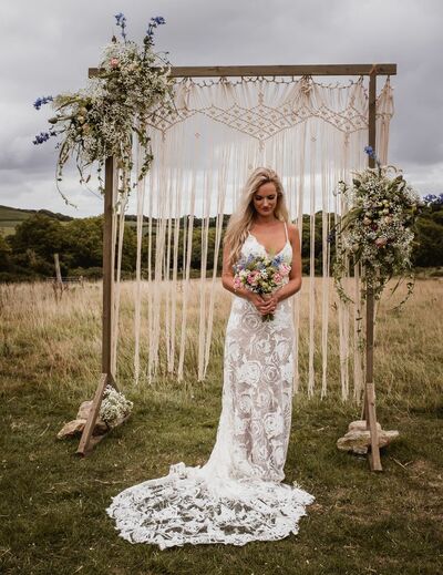 Beautiful Boho Lace Wedding Dress, Sexy Flowers Bridal Dress Bridal Gown
