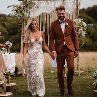 Beautiful Boho Lace Wedding Dress, Sexy Flowers Bridal Dress Bridal Gown - Thumbnail 1