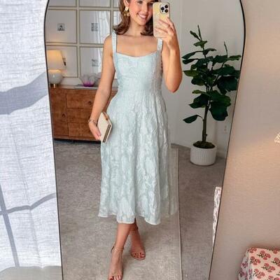 Light green a line lace tea-length mother of the bride/ groom dresses formal evening dress