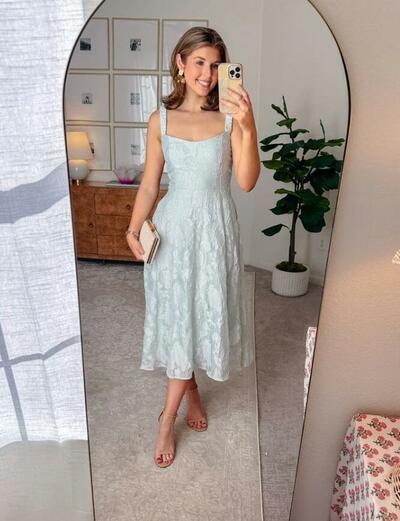 Light Green A Line Lace Tea-length Mother Of The Bride/ Groom Dresses Formal Evening Dress