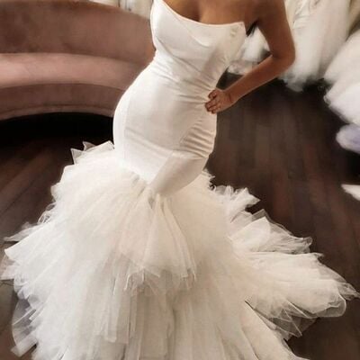 Sexy mermaid wedding dress, tulle bridal dress bridal gown - Thumbnail 1