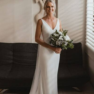 Sexy deep v-neck wedding dress, backless satin bridal dress bridal gown