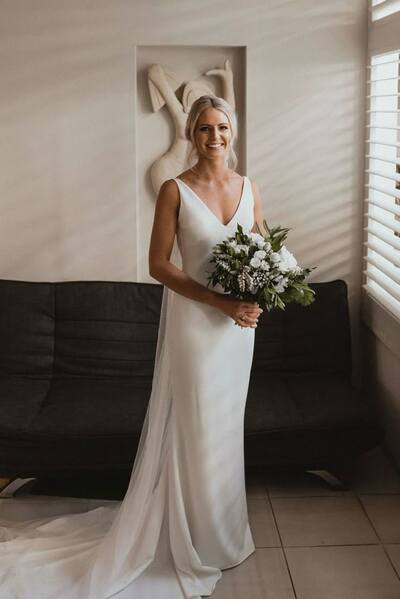 Sexy Deep V-neck Wedding Dress, Backless Satin Bridal Dress Bridal Gown