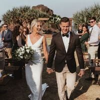 Sexy Deep V-neck Wedding Dress, Backless Satin Bridal Dress Bridal Gown - Thumbnail 1