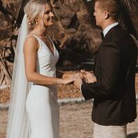 Sexy Deep V-neck Wedding Dress, Backless Satin Bridal Dress Bridal Gown - Thumbnail 2