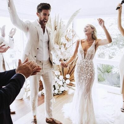 Sexy deep v-neck wedding dress, backless satin floral appliques bridal dress bridal gown