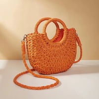 Women Summer Handwoven Straw Half-Moon Beach Handbag Large Capacity Hollow Out Crossbody Shoulder Bag - Thumbnail 2