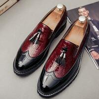 Brogue color matching tassel shoes slip-on loafers hairstylist 2 colors - Thumbnail 2
