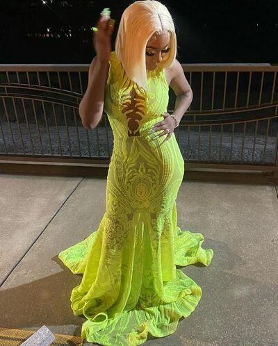 Yellow Mermaid Prom Dresses Sequins Lace African Girls Formal Evening Gowns For Women Gorgeous Champagne 3D ral Appliques Dress