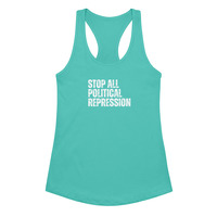 Stop All Political Repression Womens Soft Cotton Breathable Fitted Racerback Social Justice Activist Tank Top  - Thumbnail 3