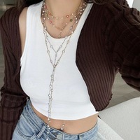 New Fashion Colorfuls Long Y-Shaped Necklace Metal Collarbone Chain  Party Body Jewelry - Thumbnail 1