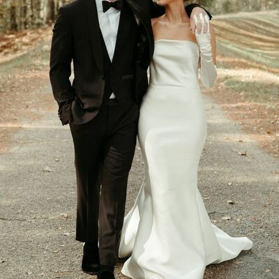 Sexy sheath wedding dress, bow sash satin bridal dress bridal gown