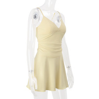 Solid color sexy slim suspender dress short skirt - Thumbnail 3