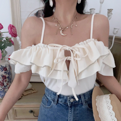 Beaded off-the-shoulder stylish short top