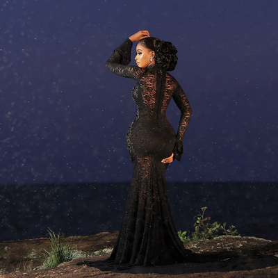 Modest full lace prom dresses for african women with veil  appliqued saudi arabia dudai party long sleeves muslim gowns