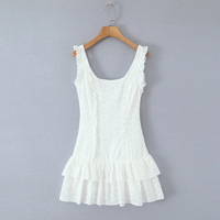 Lace Design Short Dress Ruffle Sleeveless Mini Dress - Thumbnail 1